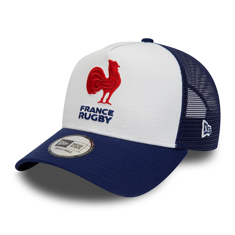 New Era French Federation of Rugby A-Frame Trucker Cap – Essential – White-Blue Adjustable