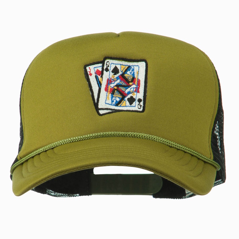 Queen Jack Card Embroidered Foam Mesh Cap Cactus Black One Size