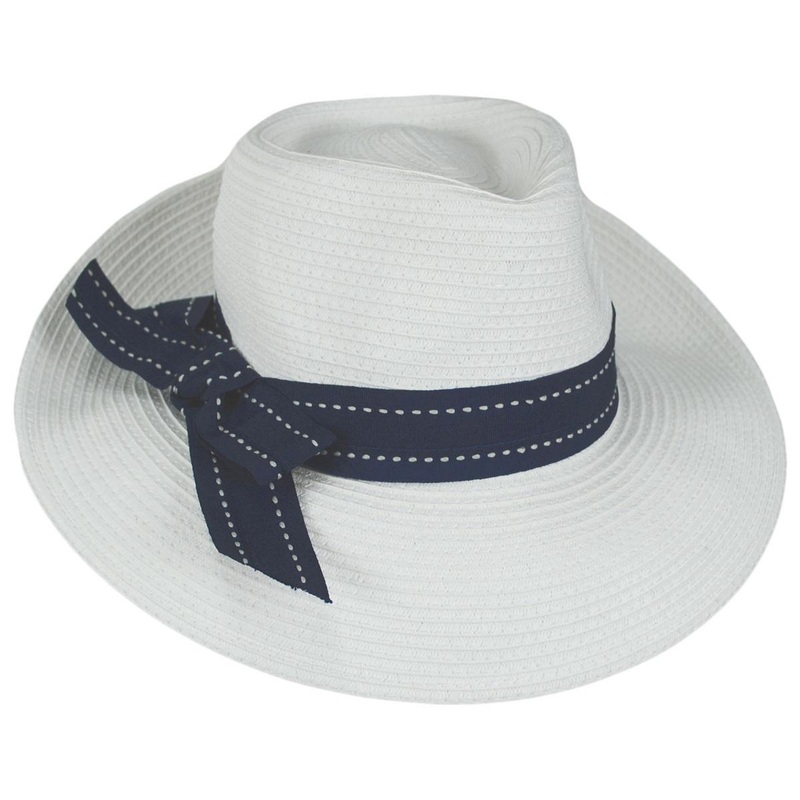 Sadie Toyo Straw Fedora Hat WHITE/NAVY ONE SIZE FITS MOST