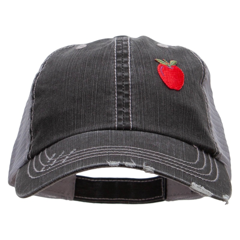 Small Red Apple Patched Low Profile Special Cotton Mesh Cap Black One Size