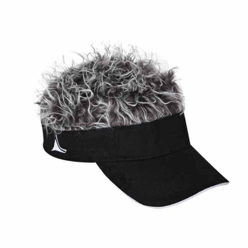 The Original Flair Hair Visor – Cotton Sun Visor with Fake Hair Black / Grey