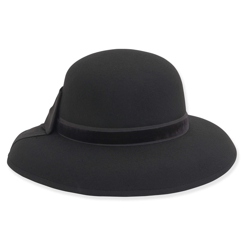 Tiffany Style Wool Felt Hat with Large Bow – Adora Hats Black