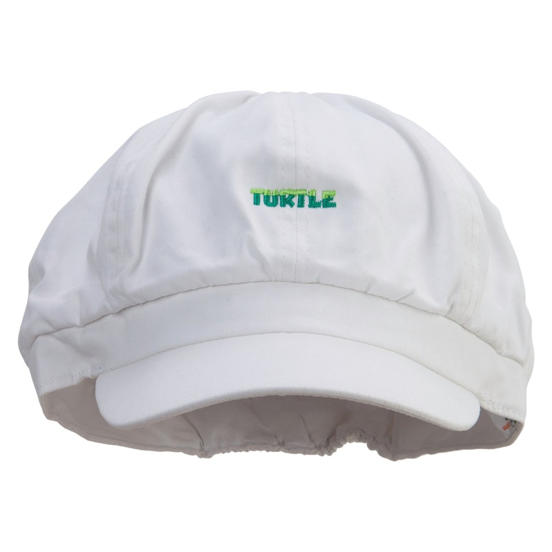 Two Tone Turtle Text Embroidered Cotton Elastic Big Size Newsboy Cap White XL-2XL