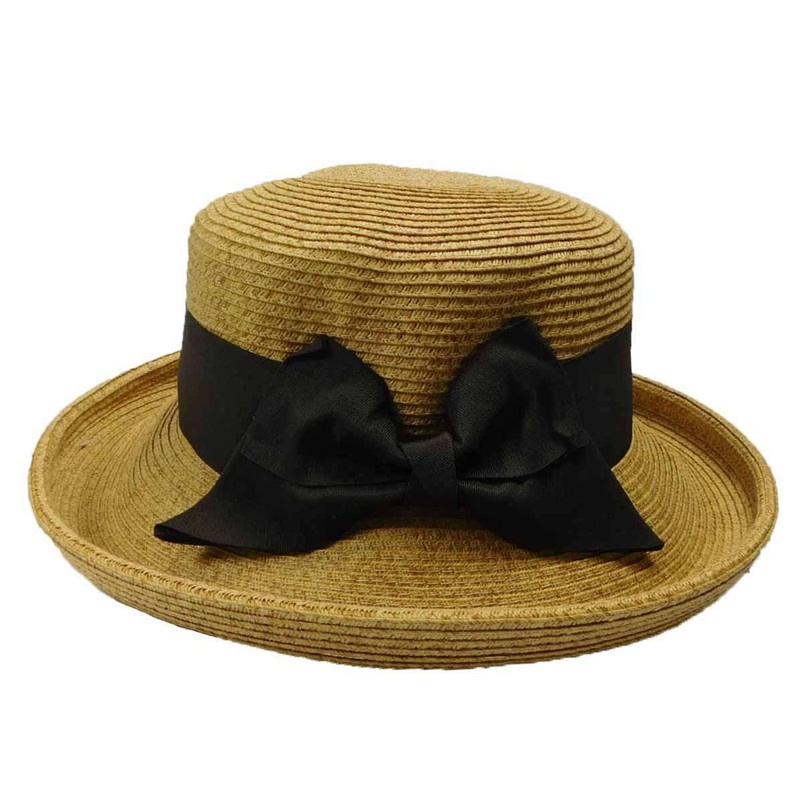 Up Turned Brim Hat with Ribbon Bow Natural