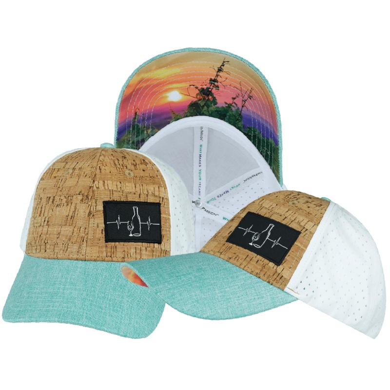 Wine Hat – Low Profile – Ponytail – Cork – Mint / White – Laser Mesh