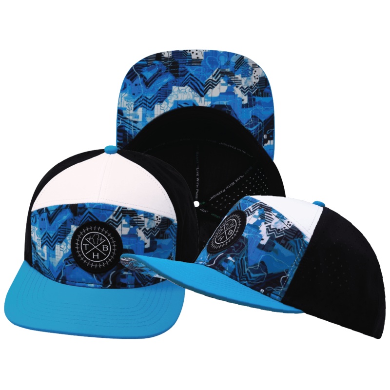 **YOUTH** Color Vibes Hat – Flat Bill – Blue Shock – Neon Blue / White / Black – Laser Mesh