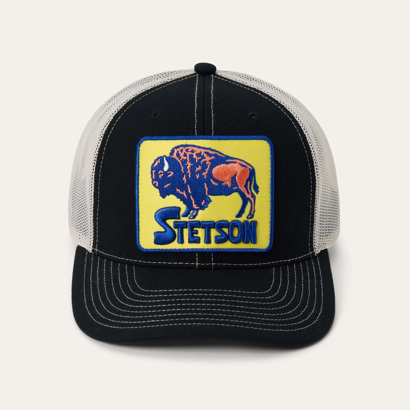 Bison Patch High Crown Trucker Hat Black O/S
