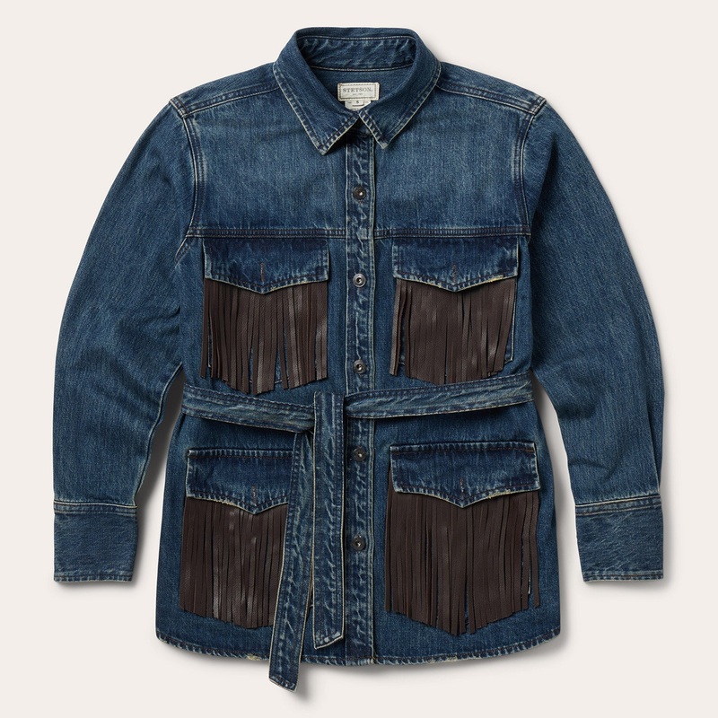 Dark Denim Fringe Jacket Blue XS