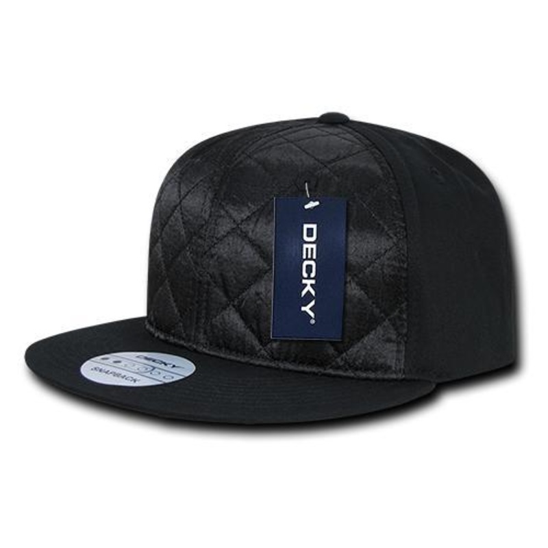 Decky 357 – Quilted Snapback Hat, 6 Panel Flat Bill Cap – CASE Pricing Black