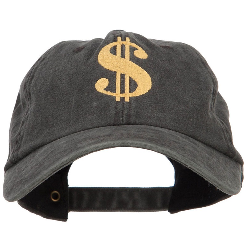 Dollar Sign Logo Embroidered Dyed Unstructured Cap Black One Size