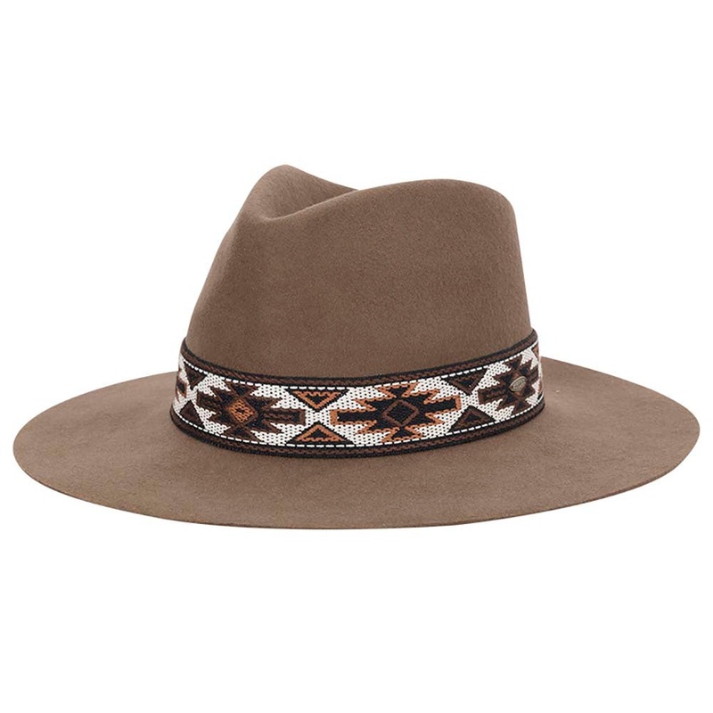 Dona Wool Felt Safari Hat with Aztec Band – Scala Hats Taupe Medium (57 cm)