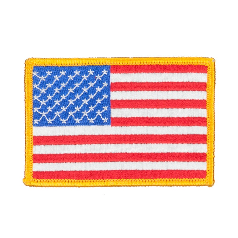 Flag Outlined Embroidered Patches US Gold One Size