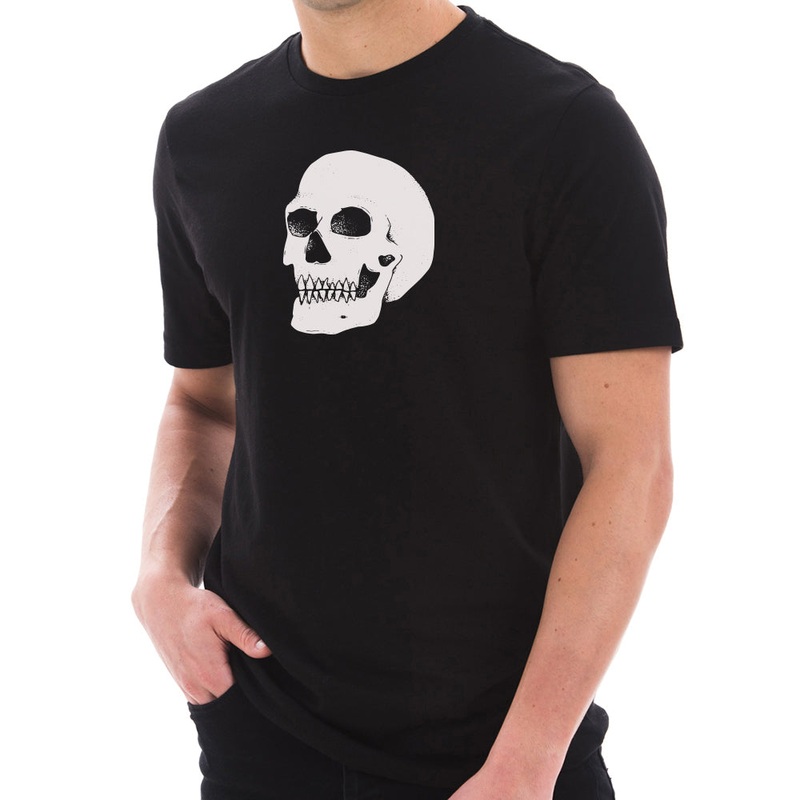 Hand Drawn Skull Graphic Design Short Sleeve Cotton Jersey T-Shirt Black XS