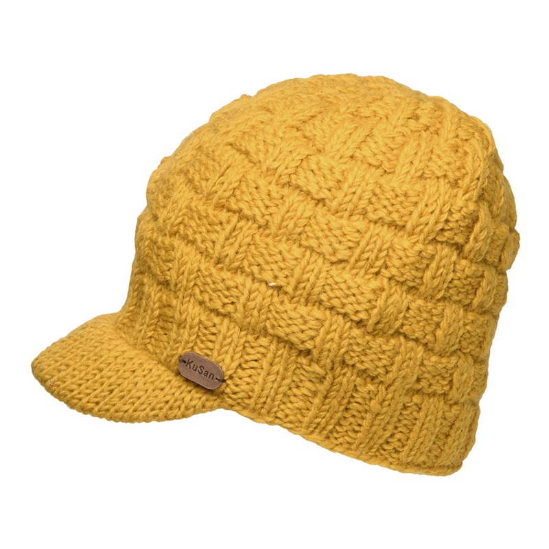 Kusan Basket Weave Peaked Beanie Hat – Yellow 1-Size