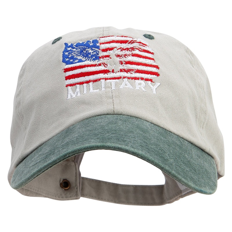 Military Flag Embroidered Pigment Dyed Wash Cap Beige Green One Size