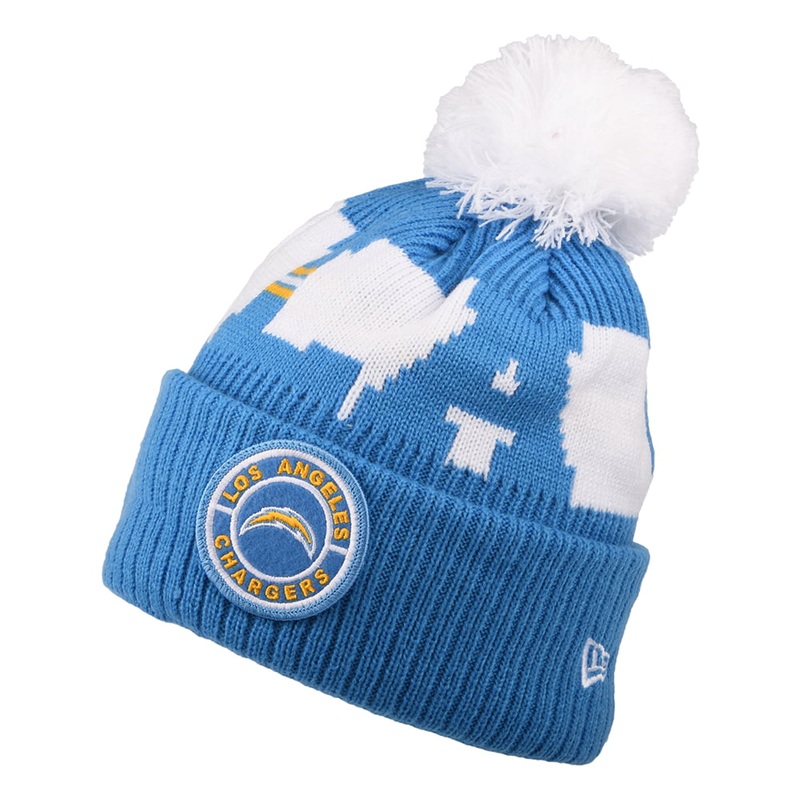 New Era Los Angeles Chargers Bobble Hat – NFL On Field Sport Knit – Light Blue-White 1-Size