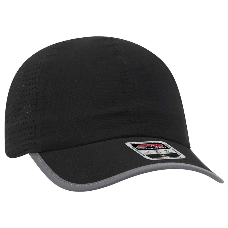 Otto Reflective 6 Panel Running, Sport Hat, Polyester Perforated Back w/ Reflective Trim Visor – 133-1258 Black