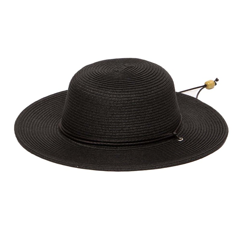 Petite Straw Wide Brim Sun Hat with Chin Cord – San Diego Hat Co Black Small (54 cm)
