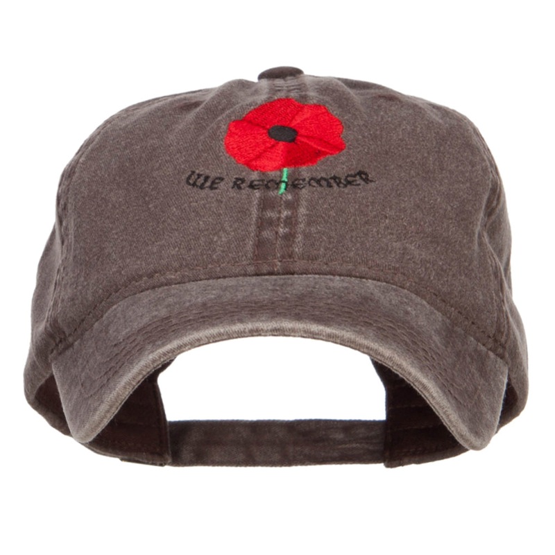 Poppy Flower We Remember Embroidered Cap Brown One Size