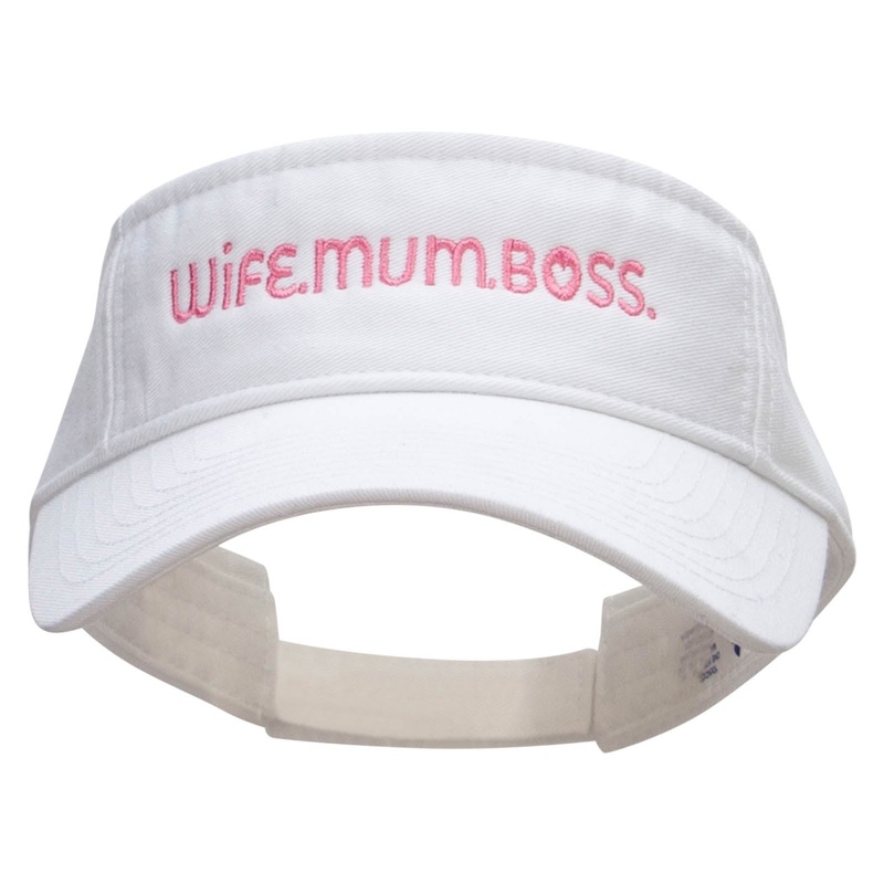Wife Mum Boss Embroidered Pro Style Cotton Twill Washed Visor White One Size