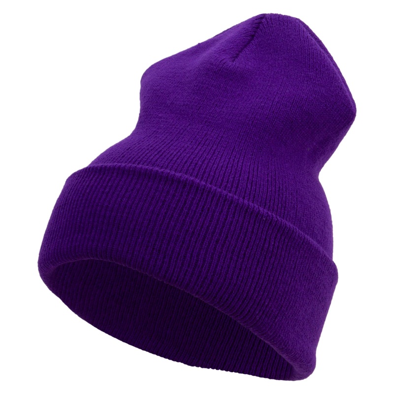 12 inch Cuffed Knit Long Beanie Purple One Size