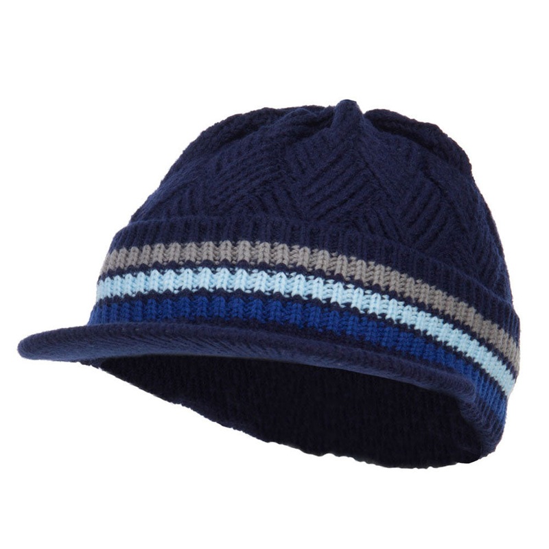 Acrylic Rasta Beanie Visor White Khaki Navy One Size