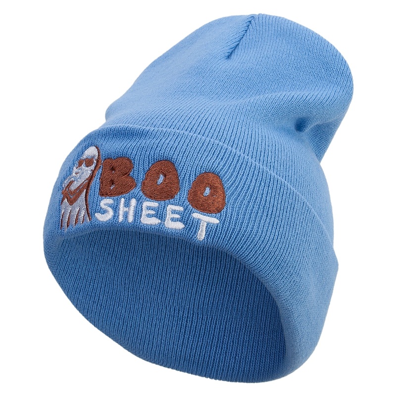 Boo Sheet Embroidered 12 Inch Long Knitted Beanie Sky Blue One Size