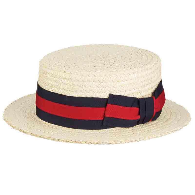 Braided Laichow Boater with Red and Navy Band – Scala Hats Ivory Small (55 cm)