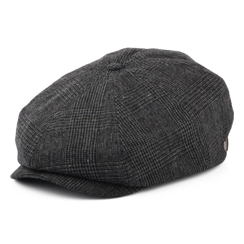 Brixton Hats Brood Prince Of Wales Check Newsboy Cap – Charcoal Small-56cm
