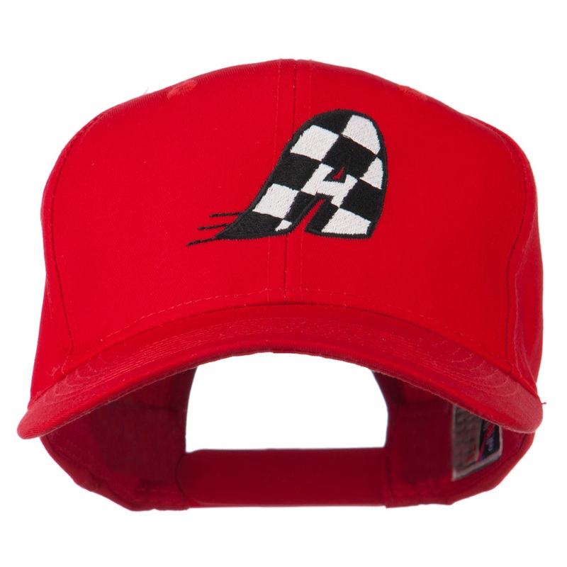 Checkered Flag Alphabet Embroidered Red High Profile Cap A One Size