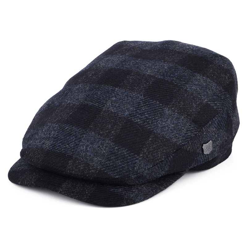 Failsworth Hats Longden Checked British Wool Flat Cap – Navy Blue 55