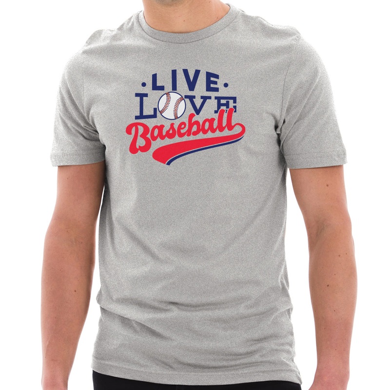 Live Love Baseball Graphic Design Short Sleeve Cotton Jersey T-Shirt Heather Grey XS