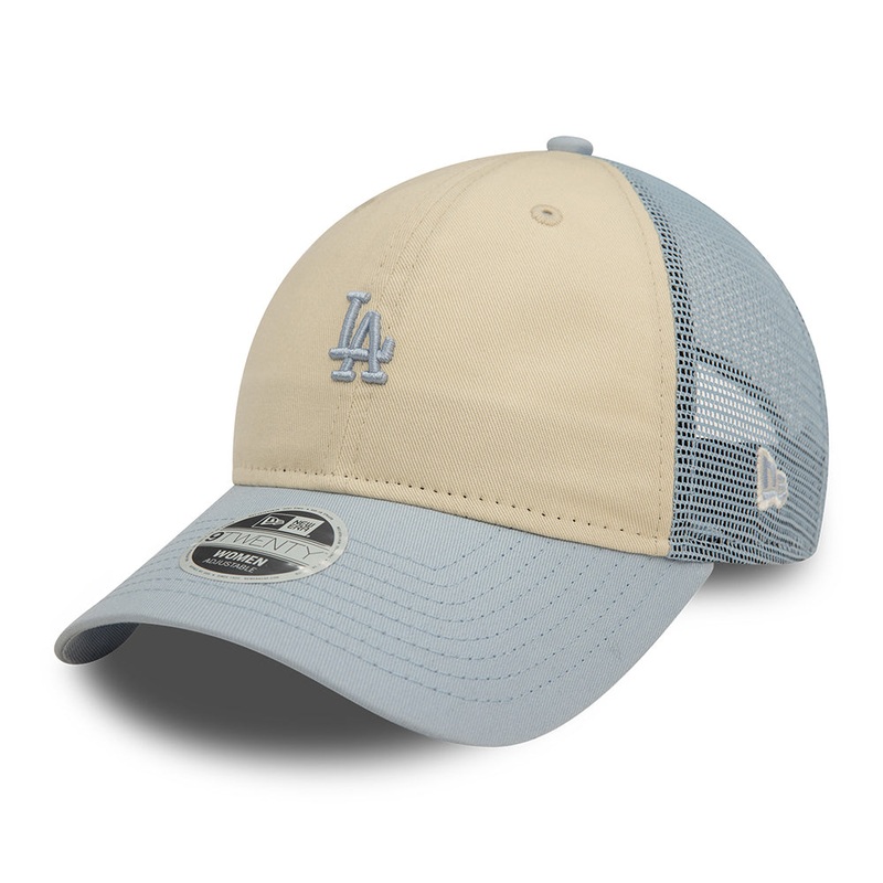 New Era Womens 9TWENTY L.A. Dodgers Trucker Cap – MLB Mini Logo – Cream-Light Blue Adjustable