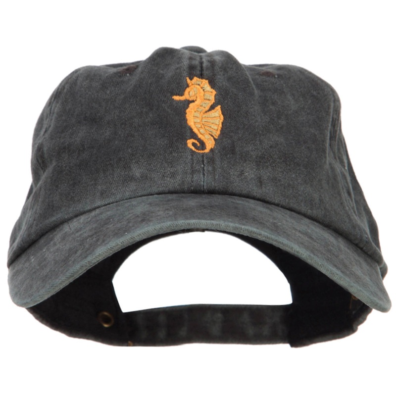 Seahorse Embroidered Washed Cotton Cap Black One Size