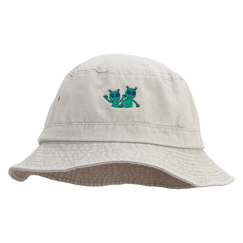 Space Aliens Embroidered Pigment Dyed Bucket Hat Khaki One Size