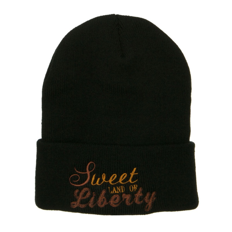 Sweet Land of Liberty Embroidered Long Beanie Black One Size