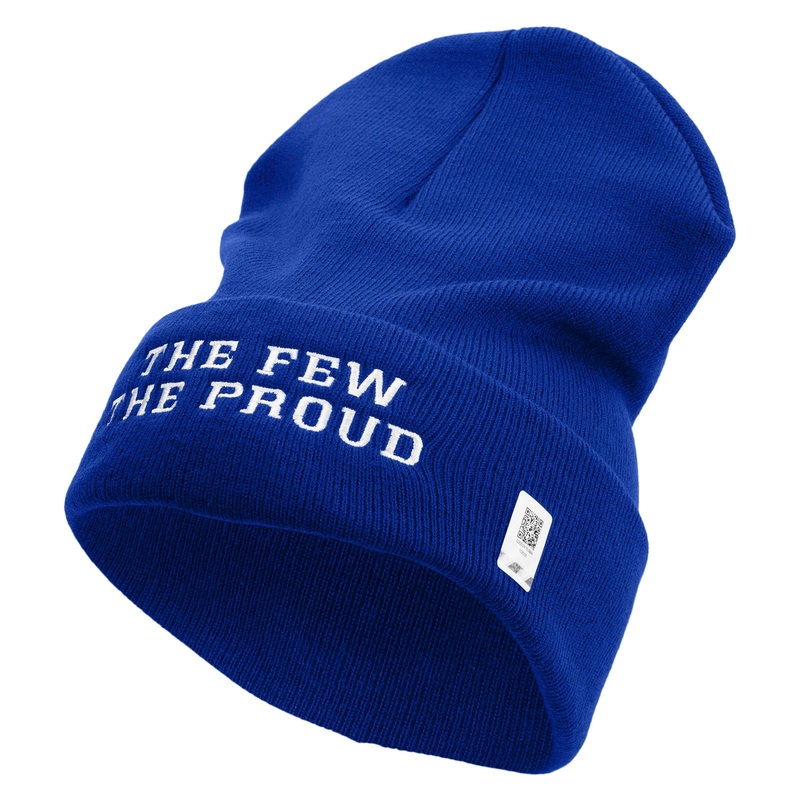 The Few The Proud Logo Embroidered 12 Inch Solid Knit Cuff Long Beanie Made in USA Royal Blue One Size