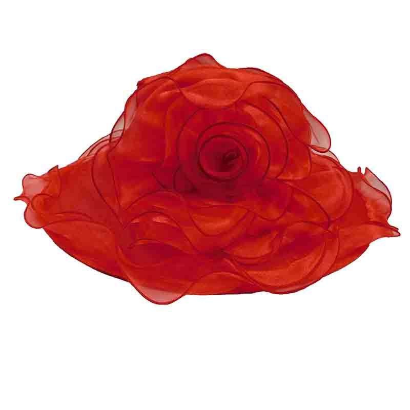 Tulle Lace Dress Hat with Organza Detail Red