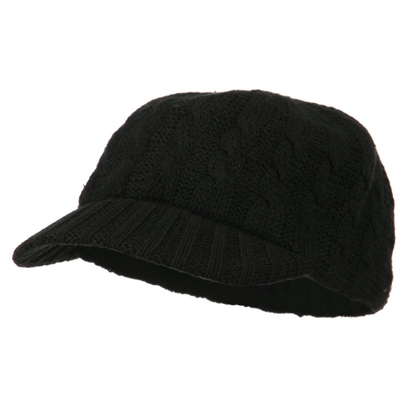 Two Tone Cable Knit Military Cap Black Ivory One Size