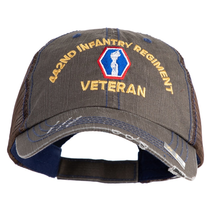 U.S. Army 442nd Infantry Regiment Embroidered Low Profile Special Cotton Mesh Cap Brown One Size