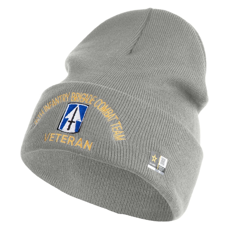 U.S. Army 76th Infantry Brigade Combat Team Logo Embroidered 12 Inch Solid Knit Cuff Long Beanie Made in USA Dk Ash One Size