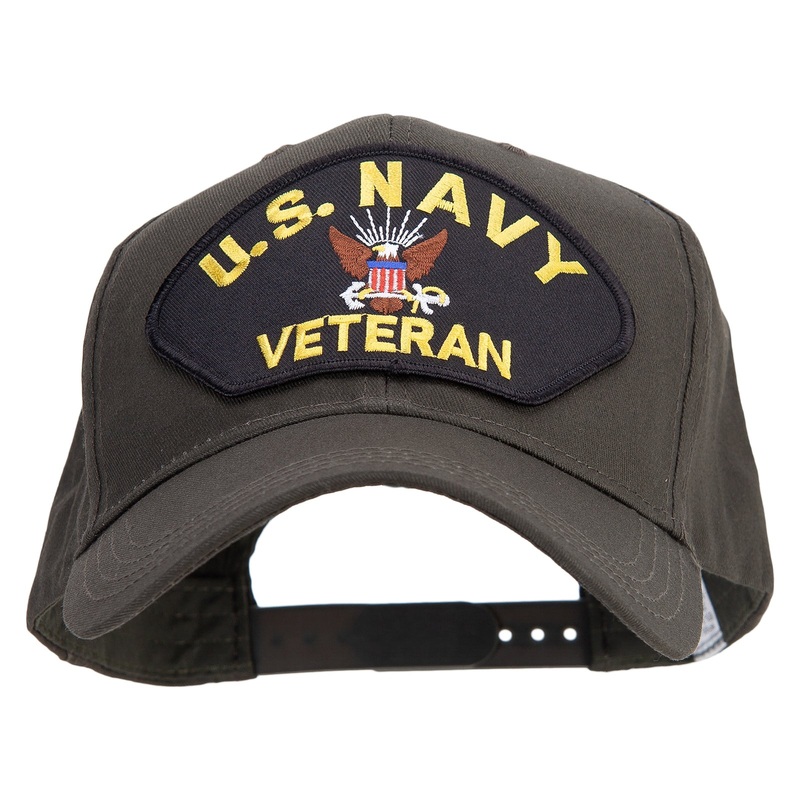 US Navy Veteran Patched Big Size Structured Solid Poly Cotton Twill High Profile Pro Style Cap Olive XL-3XL