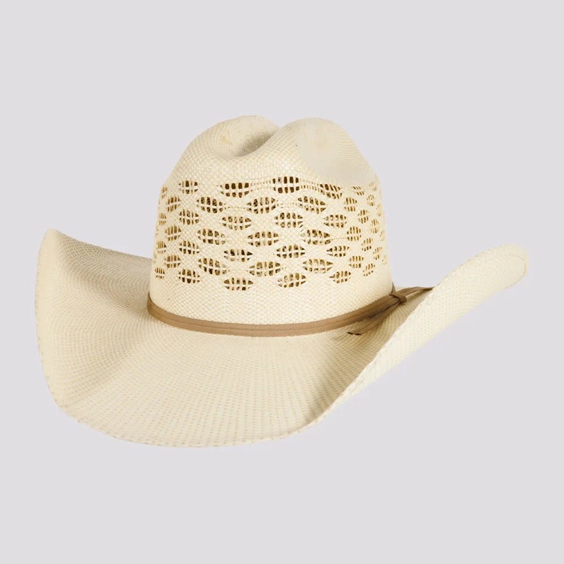 Cal | Mens Vented Crown Woven Bangora Straw Cowboy Hat Natural MD