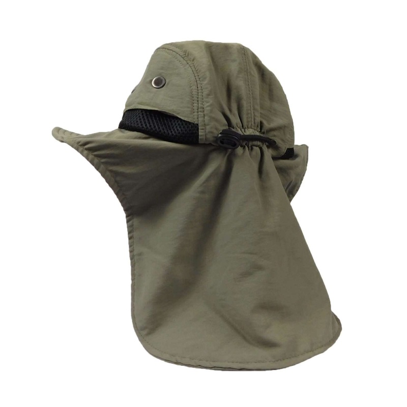 Large Bill Cap with Neck Cape Khaki