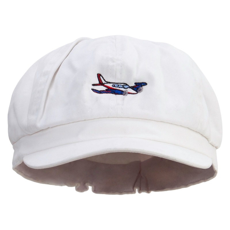 Light Airplane Embroidered Cotton Elastic Big Size Newsboy Cap White XL-2XL