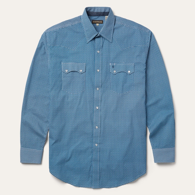 Micro Print Western Shirt Blue S