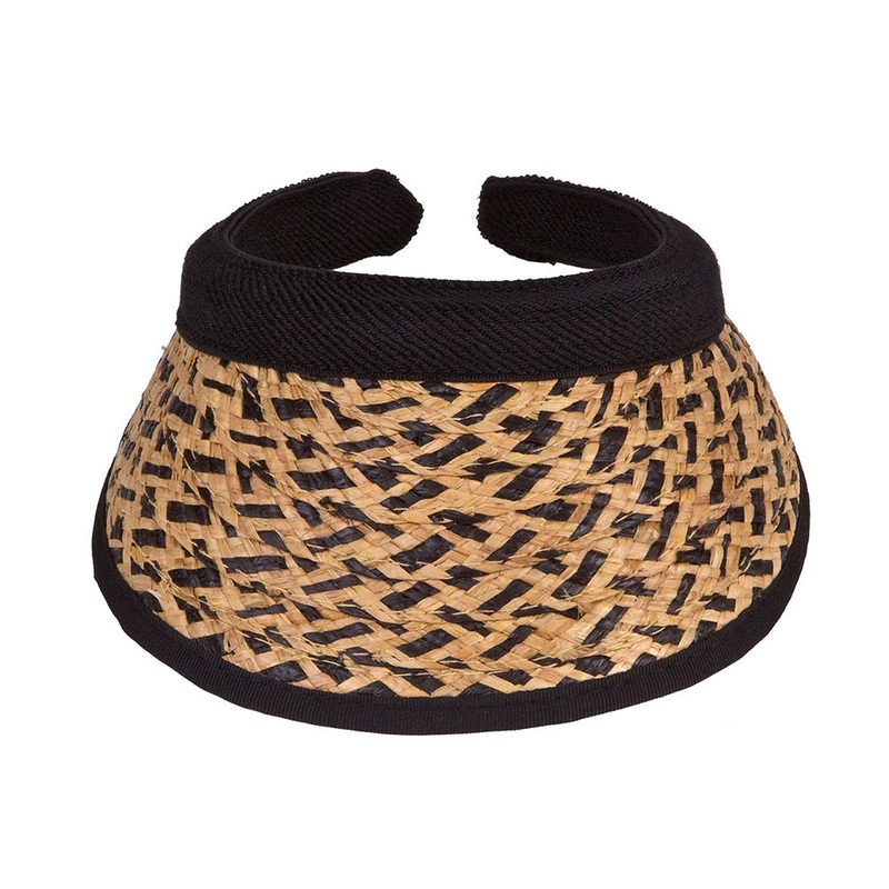 Natural and Black Woven Raffia Clip On Sun Visor – Karen Keith Hats Black/Natural