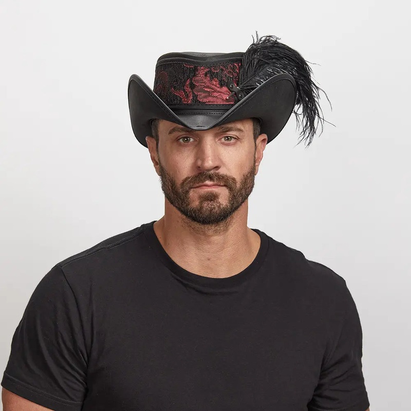 Reversible Ren | Mens Leather Festival Hat Red SM