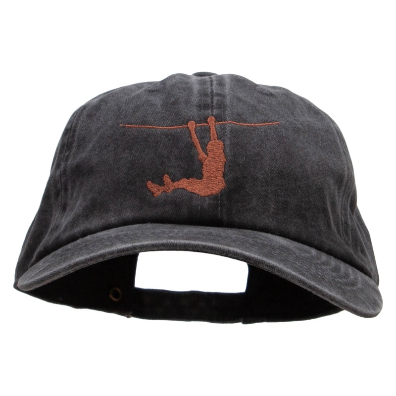 Rope Hanging Embroidered Unstructured Pigment Dyed Cotton Cap Black One Size