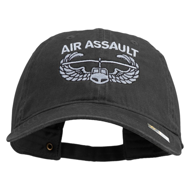 U.S. Army Air Assualt Badge Embroidered Washed Solid Pigment Dyed Cotton Twill Brass Buckle Cap Black One Size